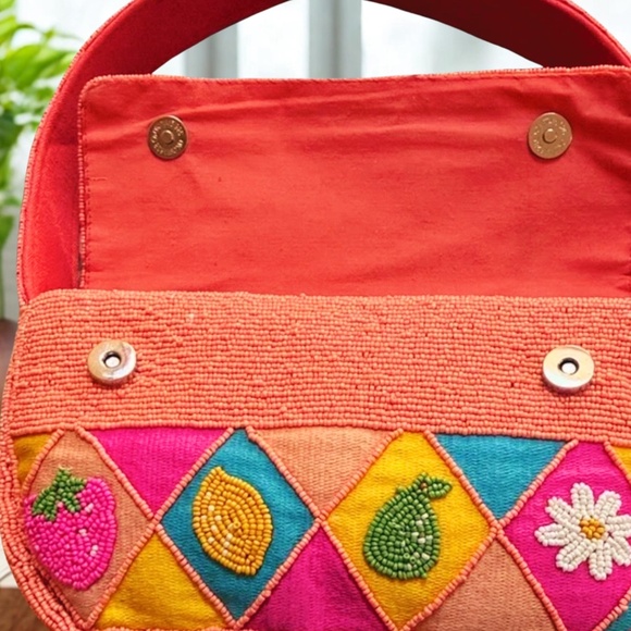 NWT - America & Beyond Beaded Daisy Cherry Summer Tropical Embellished Bag Purse - Picture 8 of 8